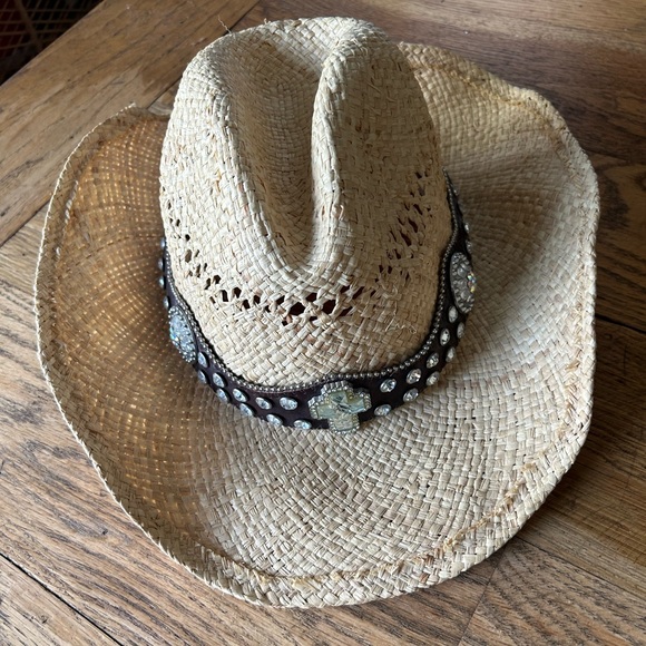no brand Accessories - Western Cowgirl Raffa Straw Hat Band  Rhinestone Cross Y2K Cowboy Boho Medium